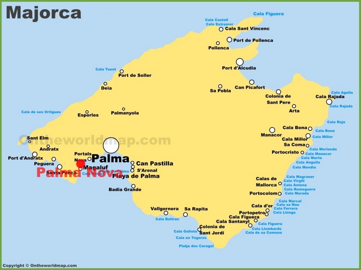 Palma Nova location on the Majorca map