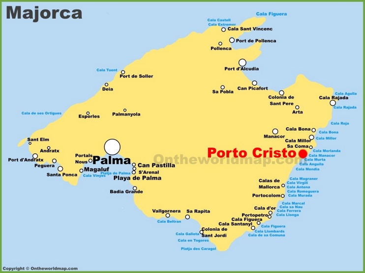 Porto Cristo location on the Majorca map