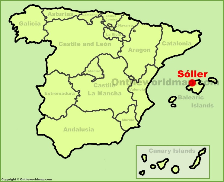 Soller location on the Spain map