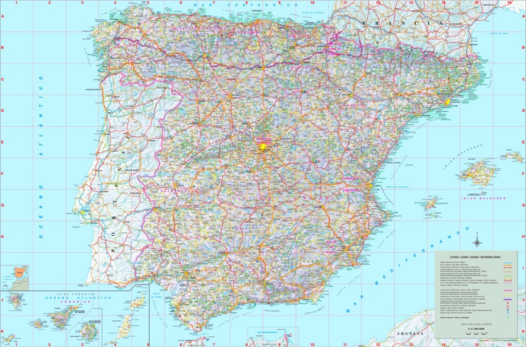 Large detailed map of Spain with cities and towns