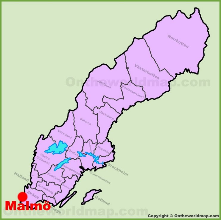 Malmö location on the Sweden map