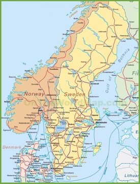 sweden norway denmark map maps google cities political uppsala print towns europe china countries northern location rivers southern printable norge