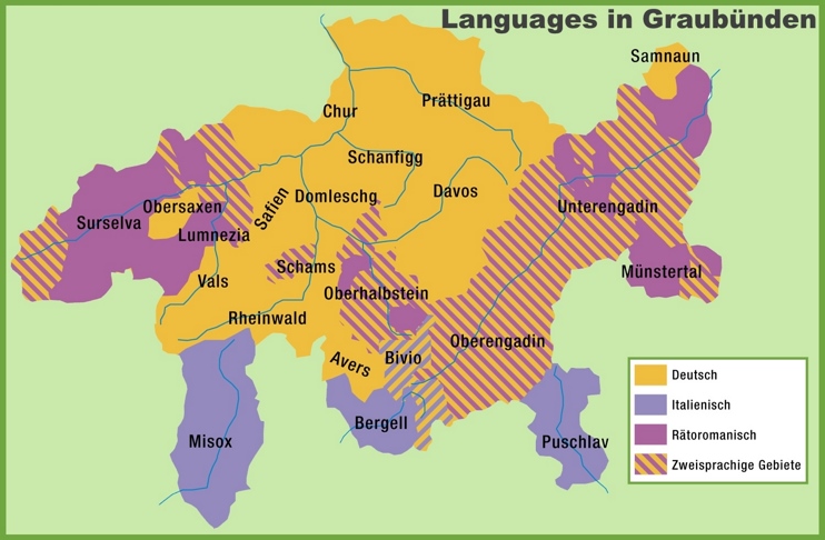Map of languages in Graubünden