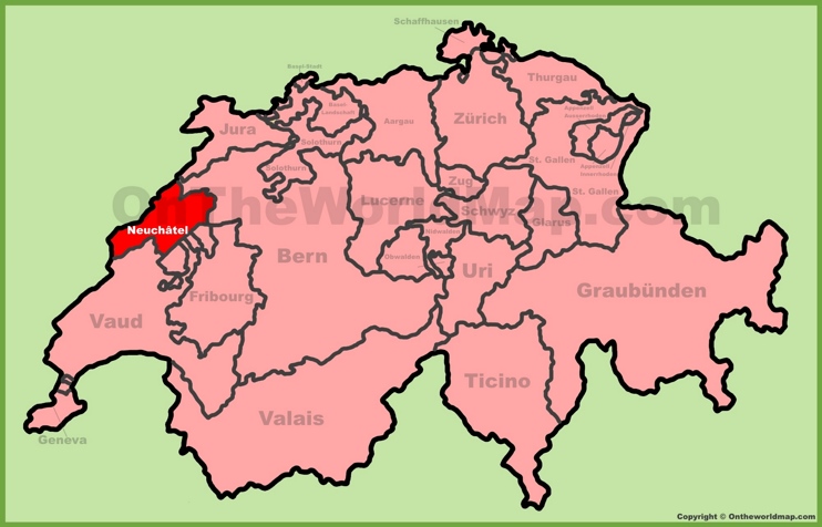 Canton of Neuchâtel location on the Switzerland map