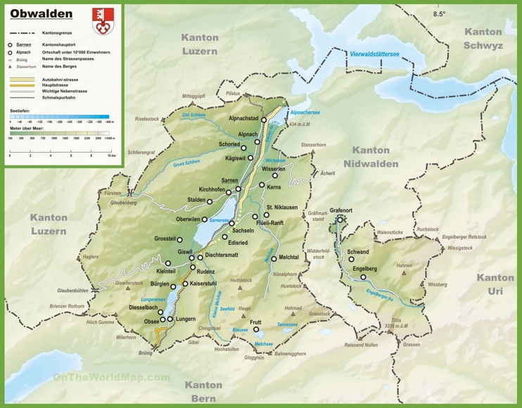 Canton of Obwalden map with cities and towns