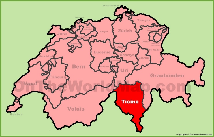 Canton of Ticino location on the Switzerland map