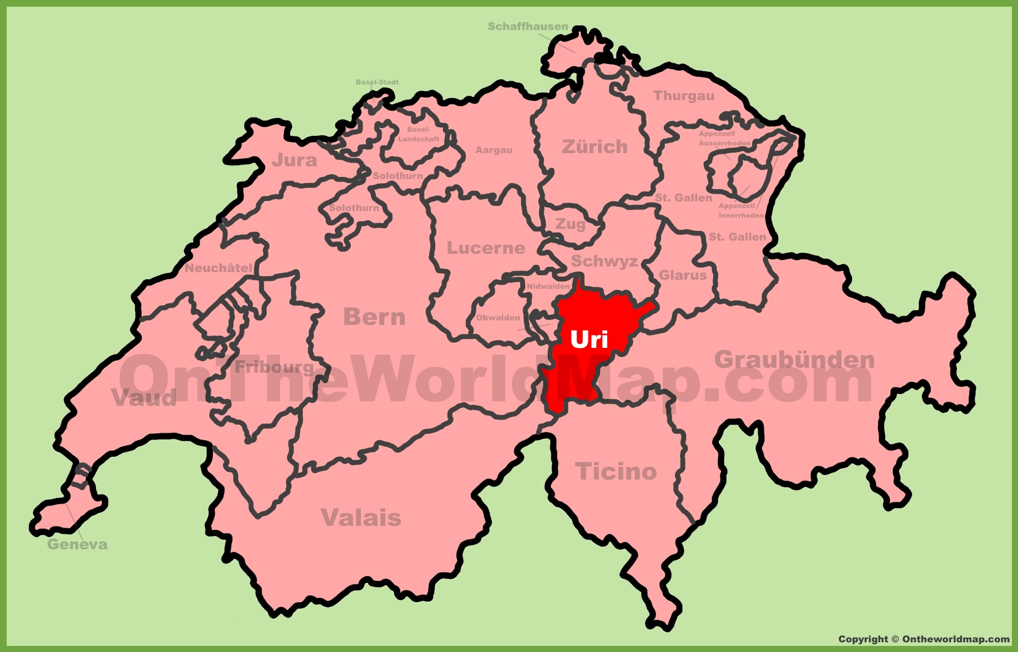 Canton of Uri location on the Switzerland map