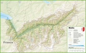 Canton of Valais map with cities and towns