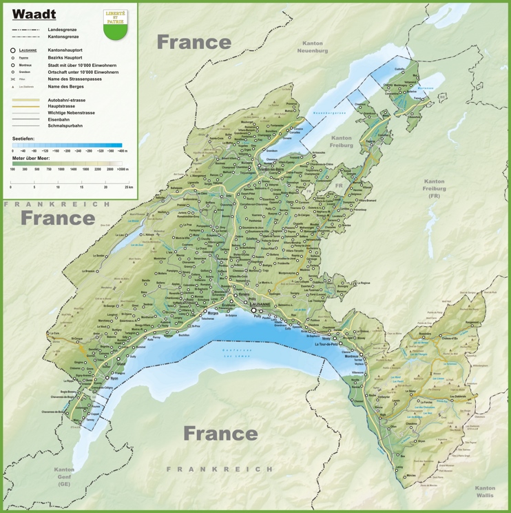 Canton of Vaud map with cities and towns