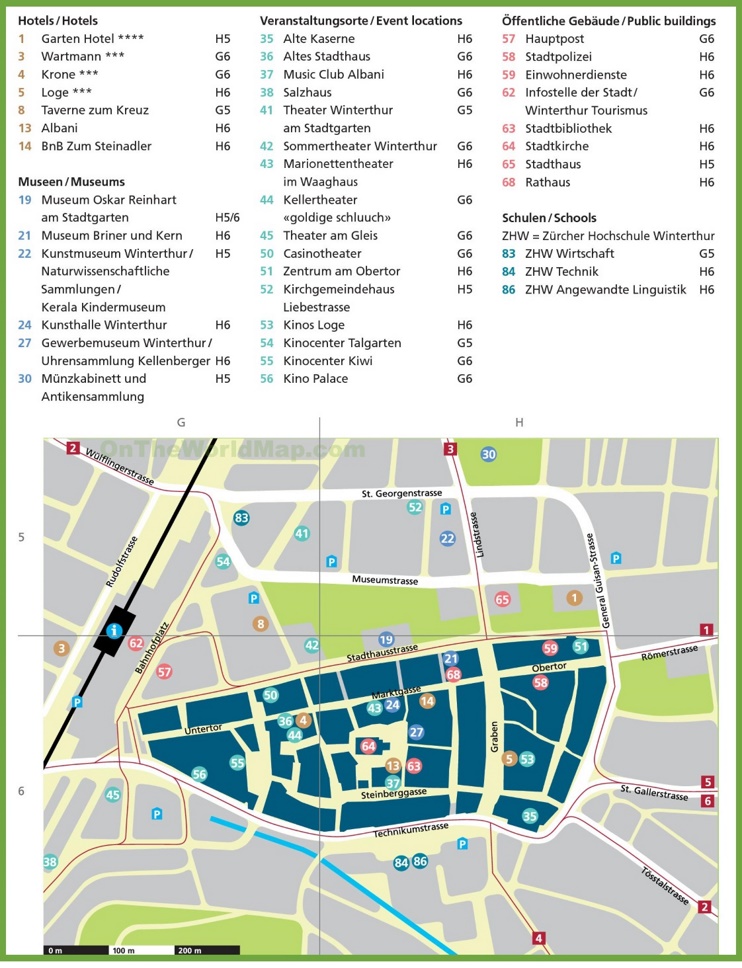 Winterthur hotels and sightseeings map