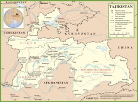 Large detailed political map of Tajikistan with cities and towns