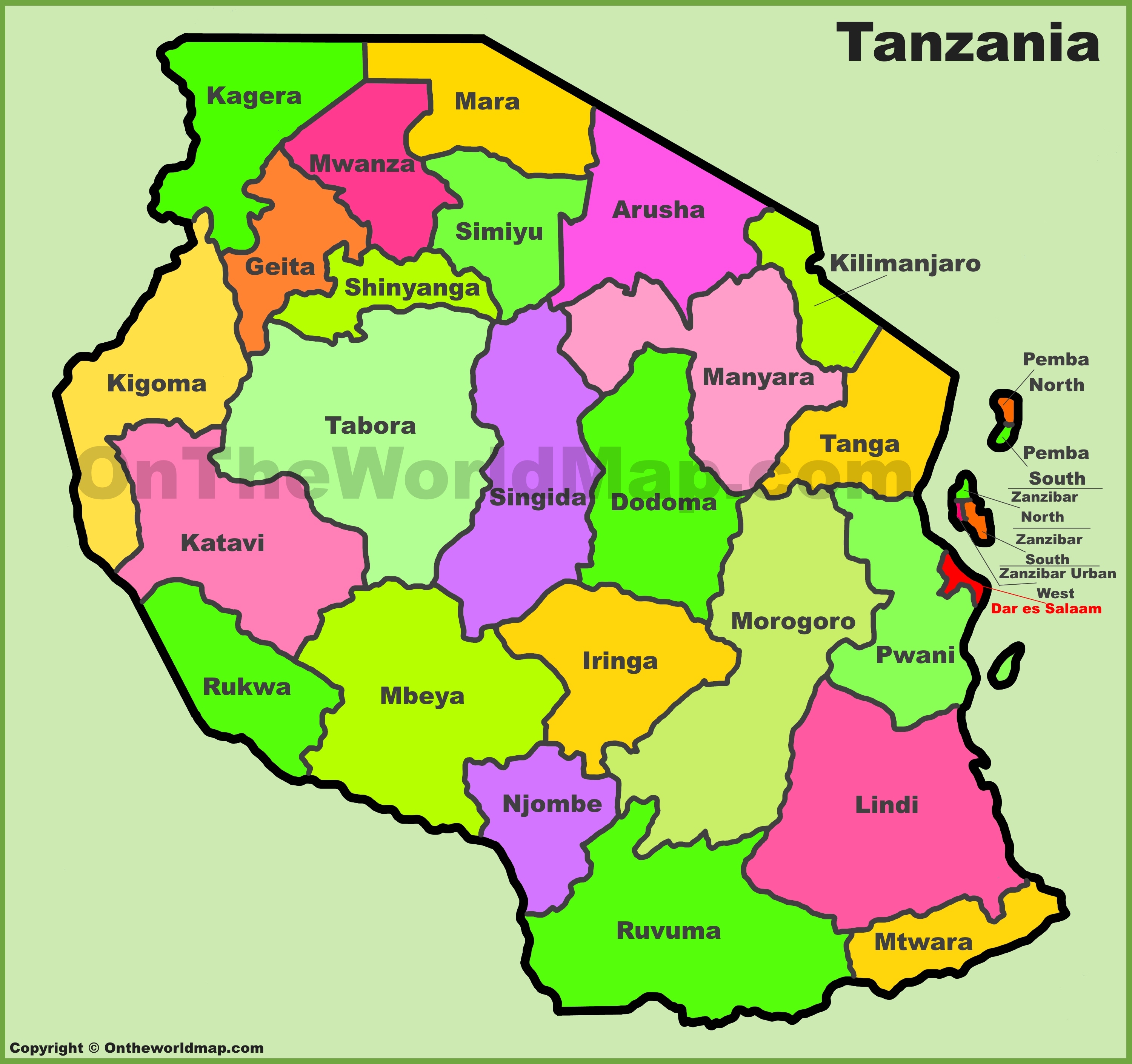 Tanzania Map With New Regions