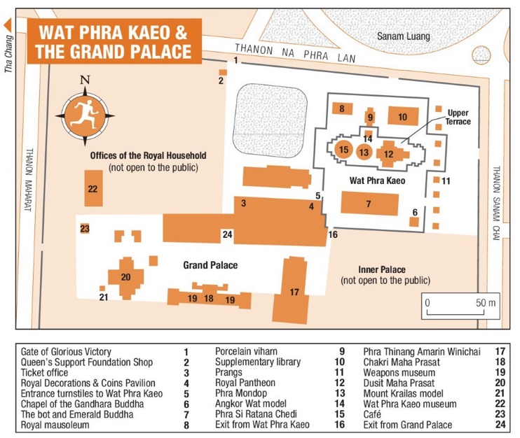 Wat Phra Kaeo and The Grand Palace map