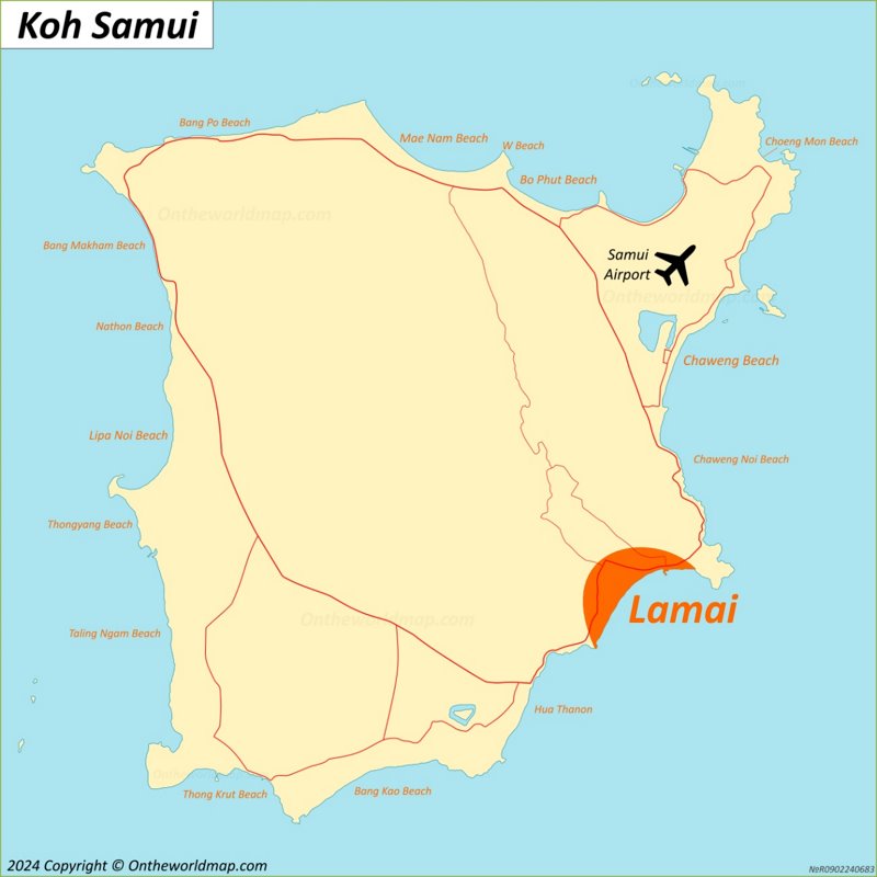 Lamai Location On The Samui Map