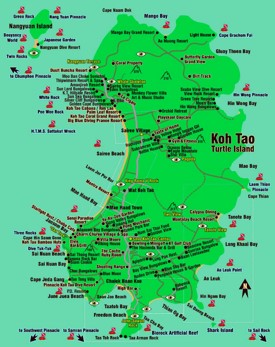 Koh Tao Hotels and Sightseeings map