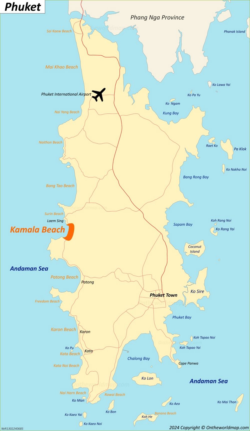 Kamala Beach Location On The Phuket Map
