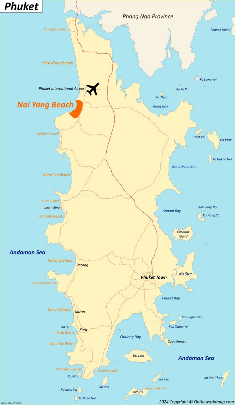 Nai Yang Beach Location On The Phuket Map