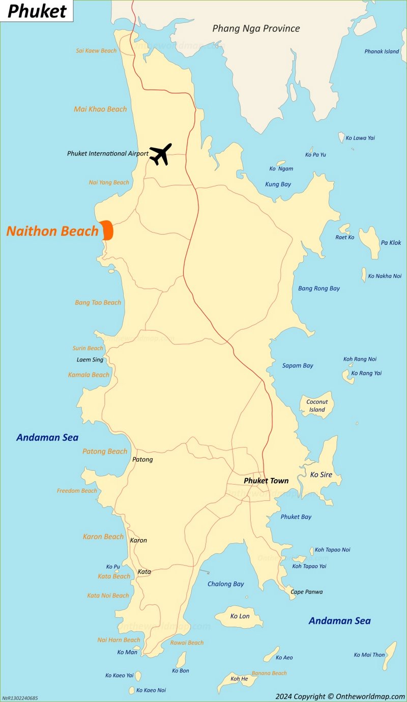 Naithon Beach Location On The Phuket Map