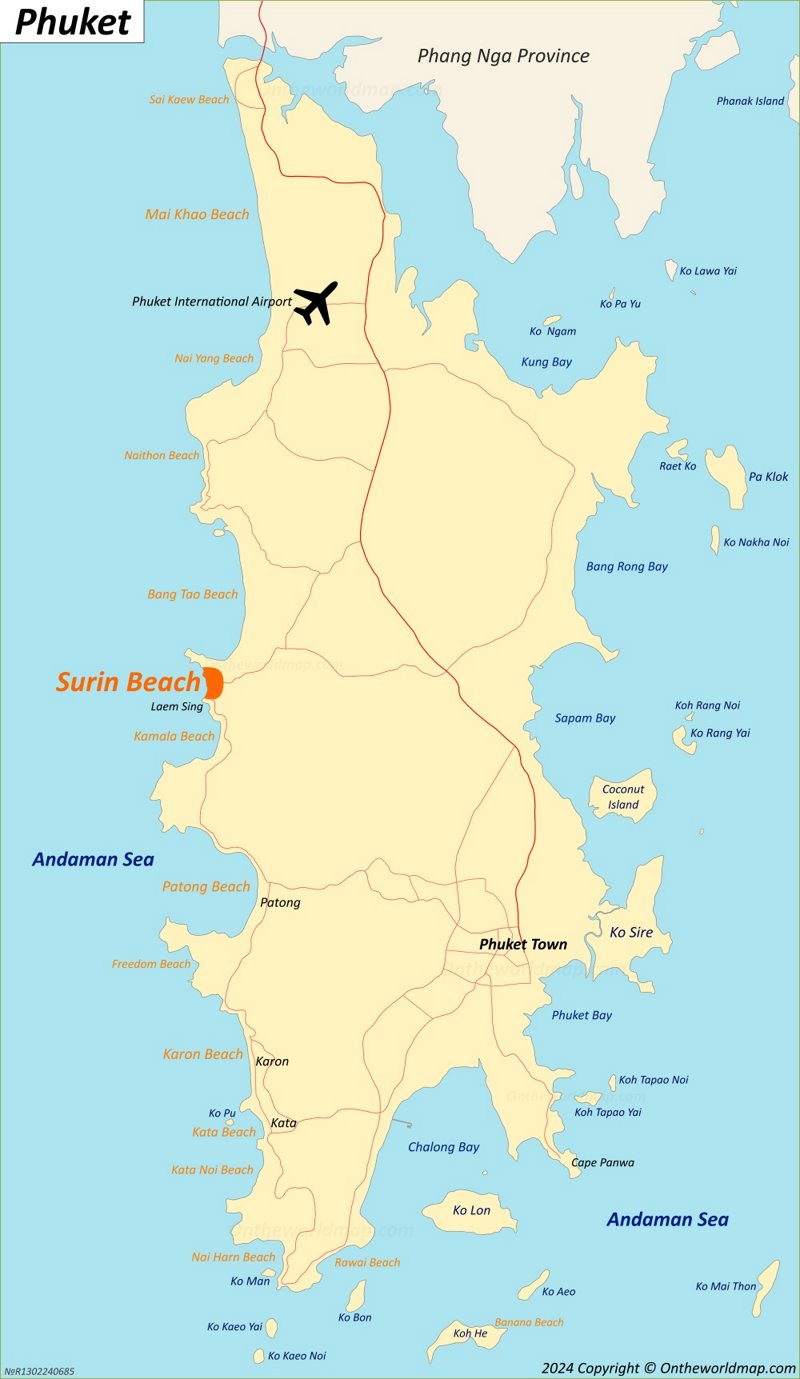 Surin Beach Location On The Phuket Map