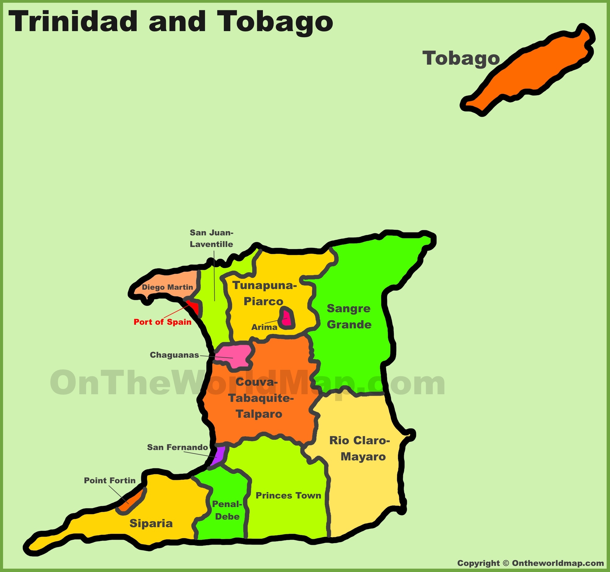 Administrative divisions map of Trinidad and Tobago