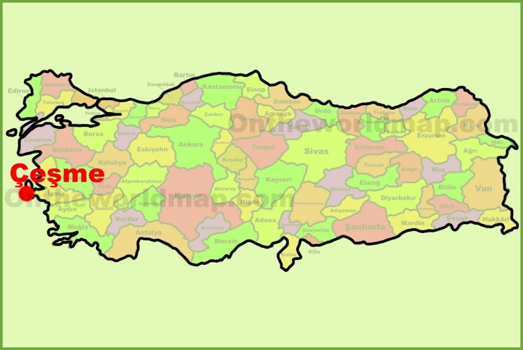 Çeşme location on the Turkey Map