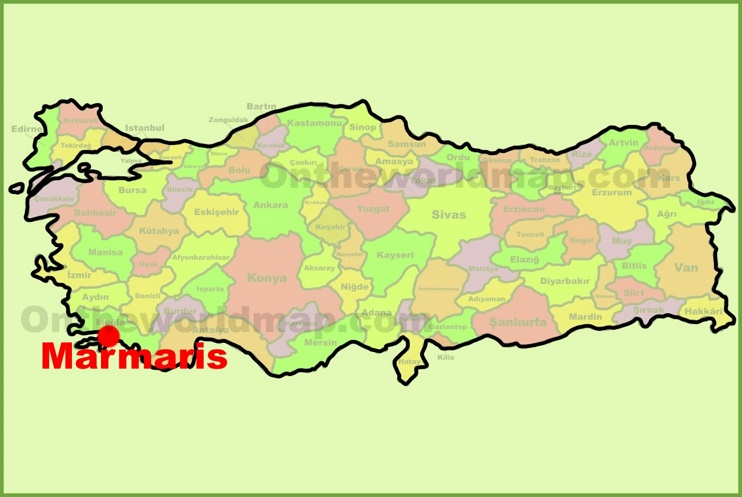Marmaris location on the Turkey Map