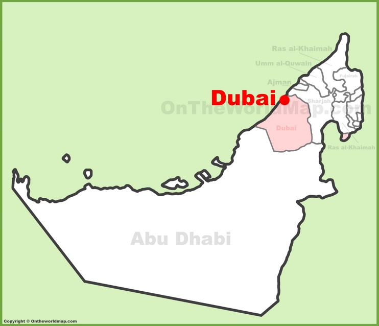 Dubai location on the UAE Map