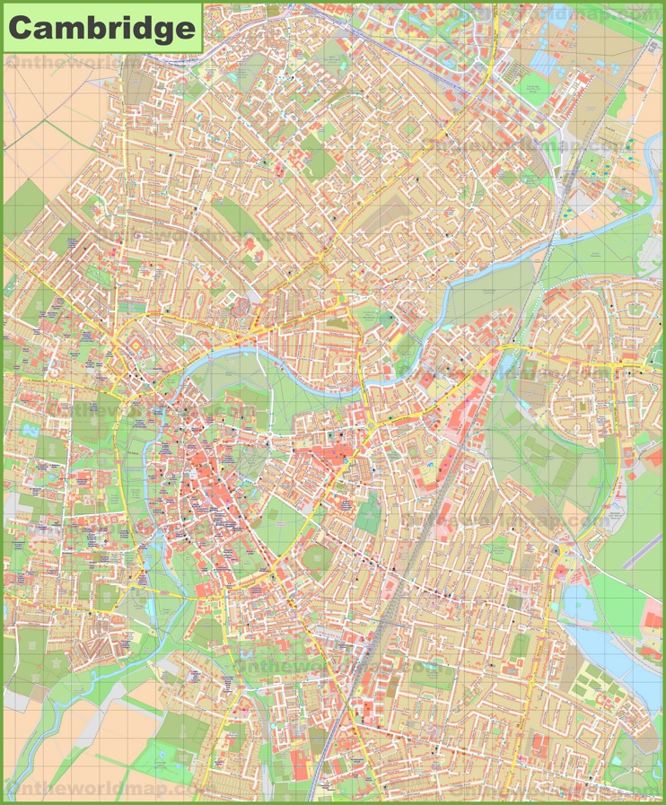 Detailed map of Cambridge