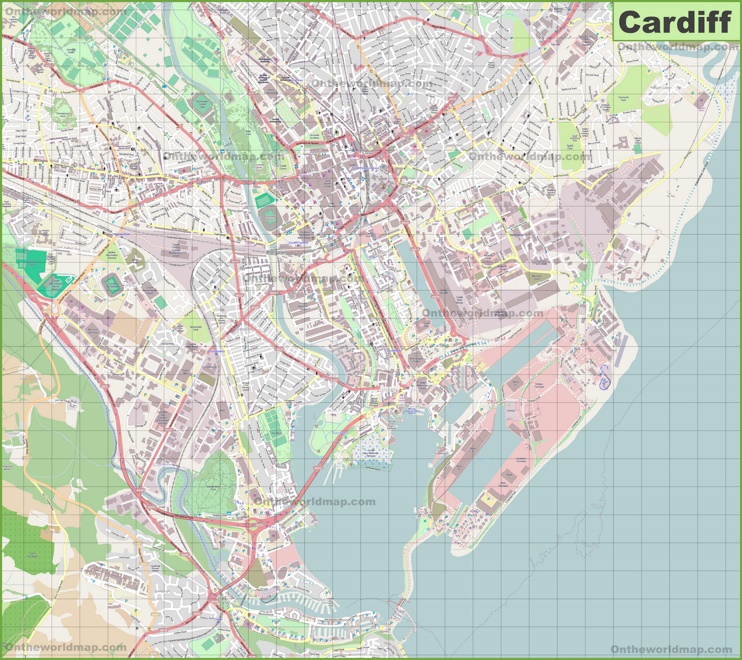 Large detailed map of Cardiff