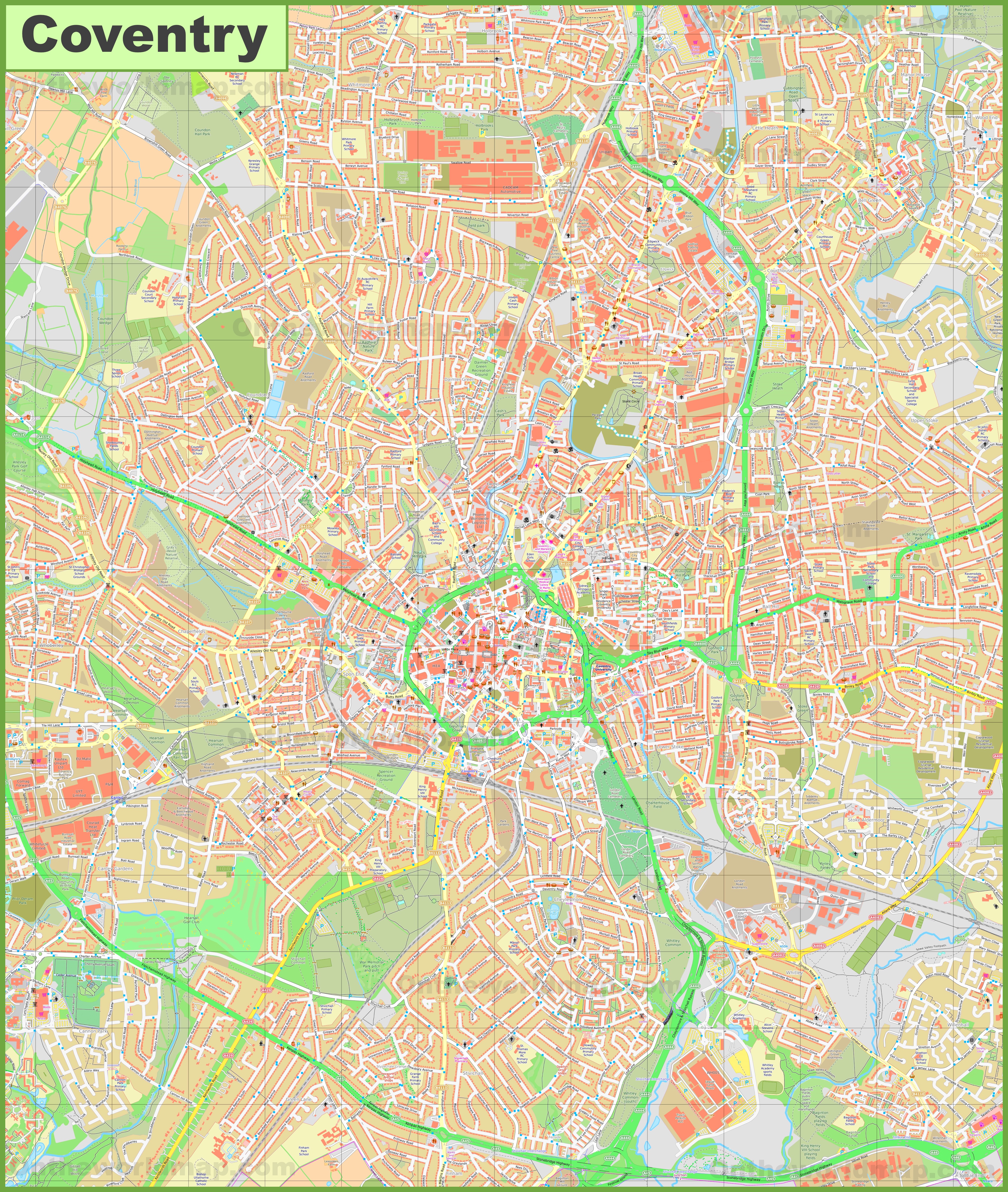 Detailed map of Coventry3816 x 4511
