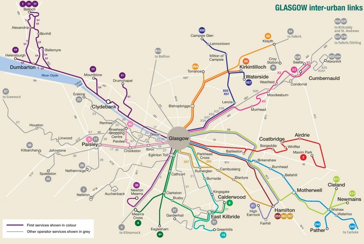 Glasgow area bus map