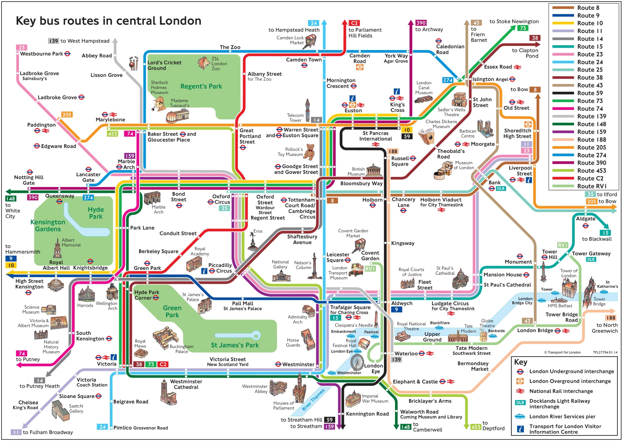 Central London Bus Map With Tourist Attractions