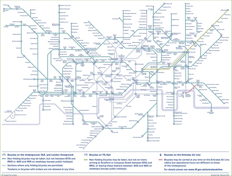 London bicycles on public transport map