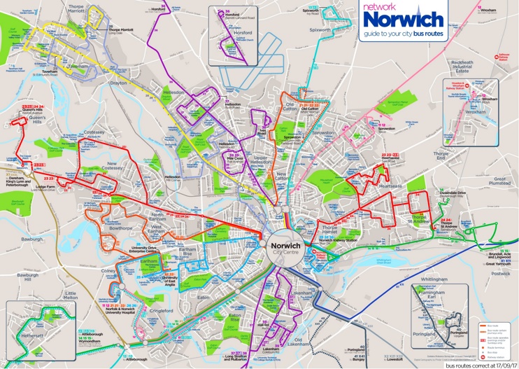 Norwich bus map