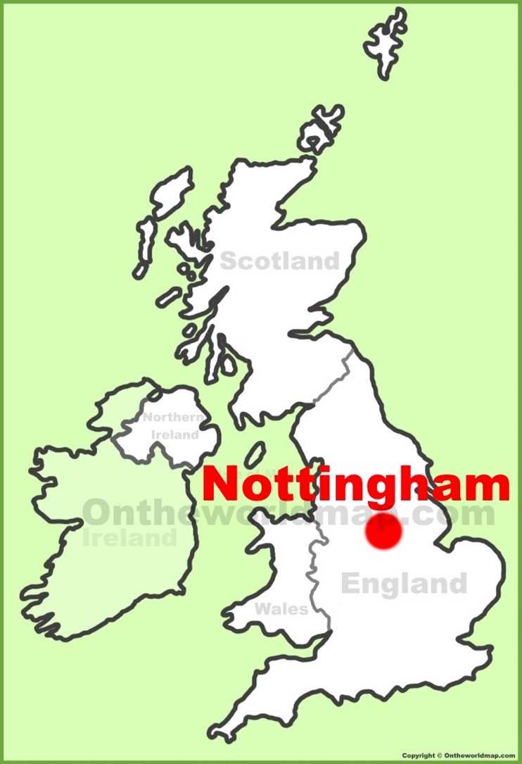 Nottingham location on the UK Map