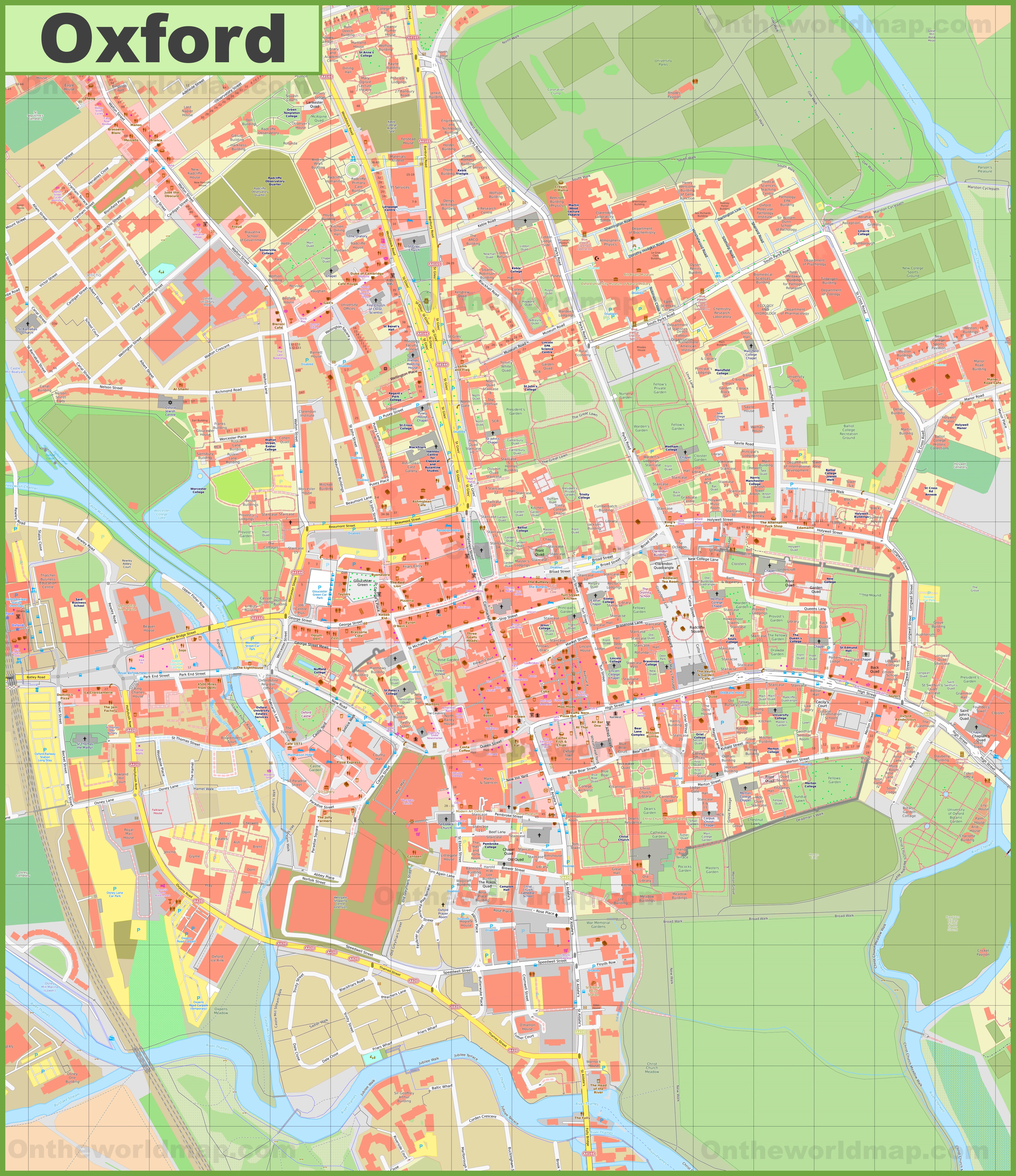 Printable Street Map Of Oxford City Centre