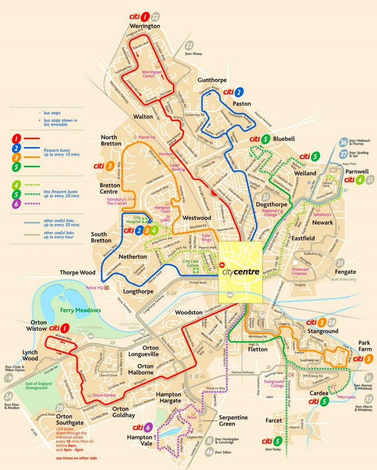 Peterborough bus map