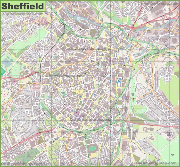 Large detailed map of Sheffield