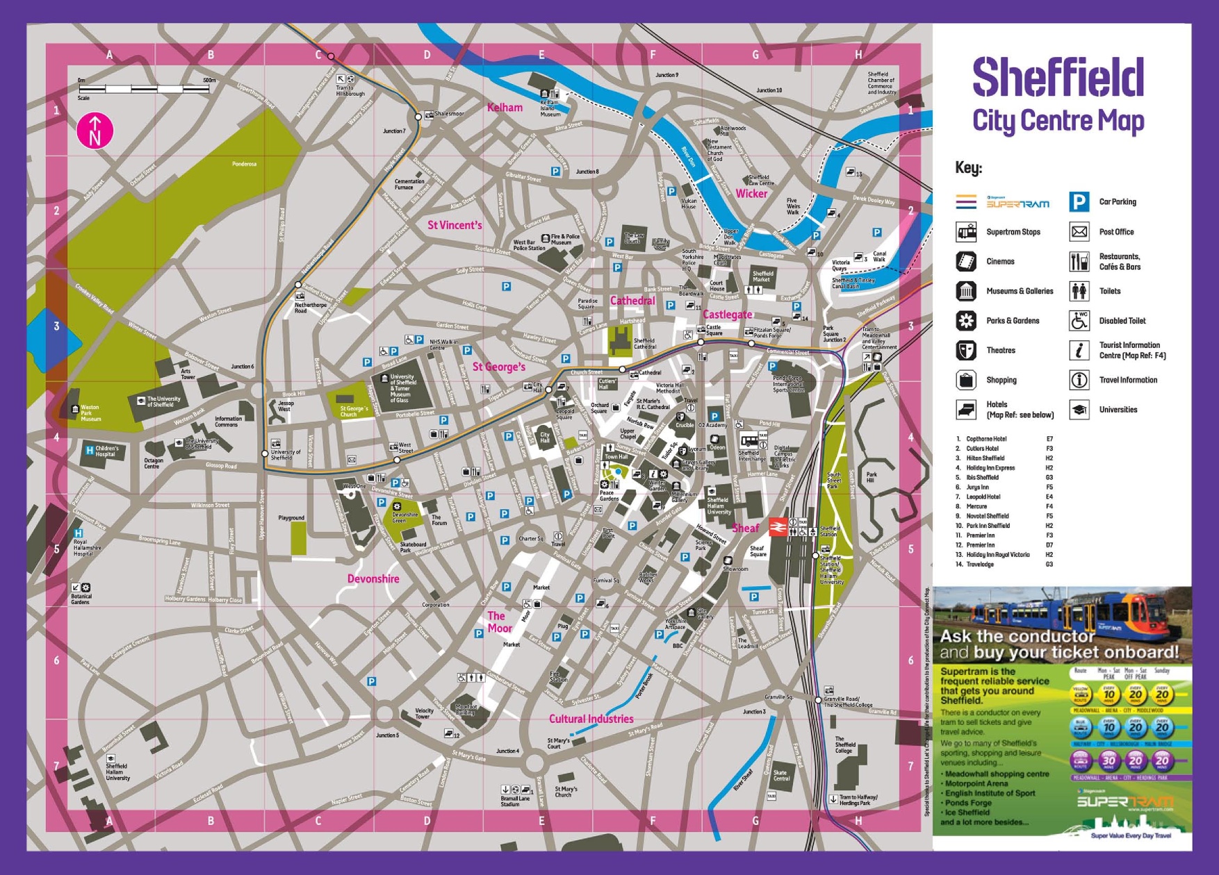 Sheffield Map SHEFFIELD Vintage Town City Map Plan Yorkshire 1930 Old