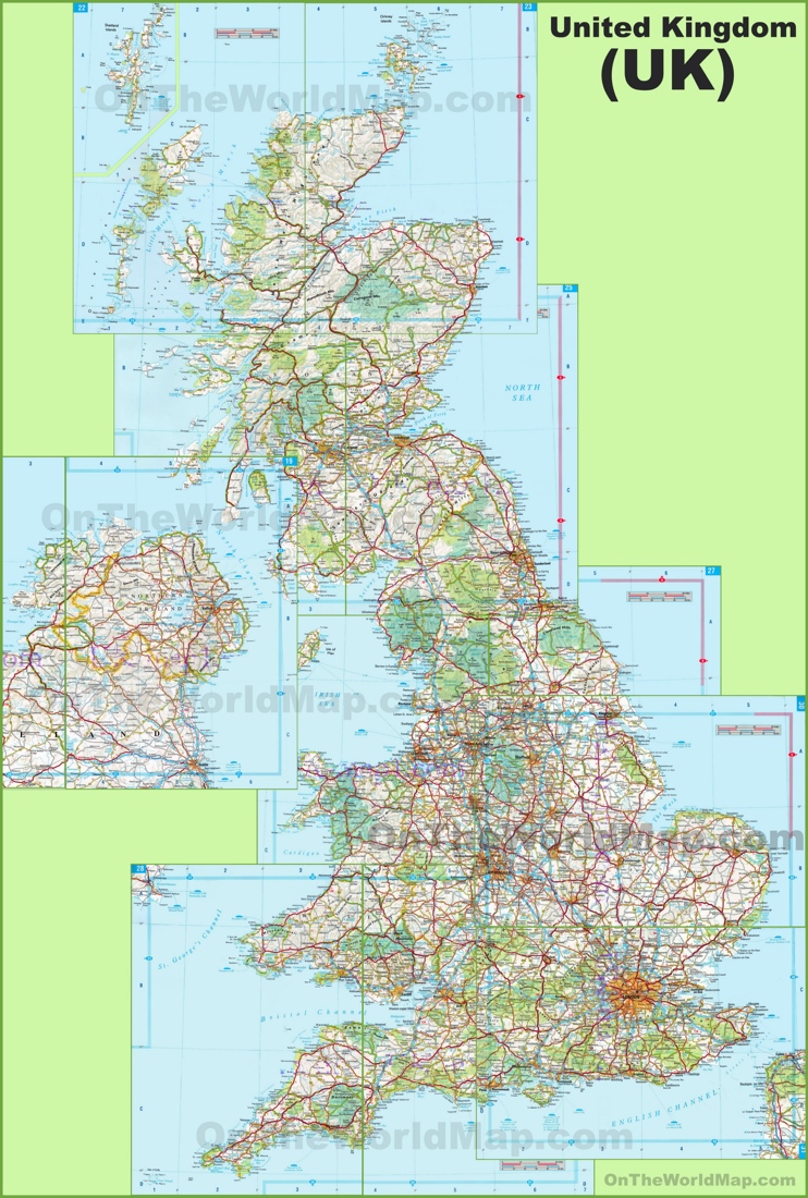 Large detailed map of UK with cities and towns