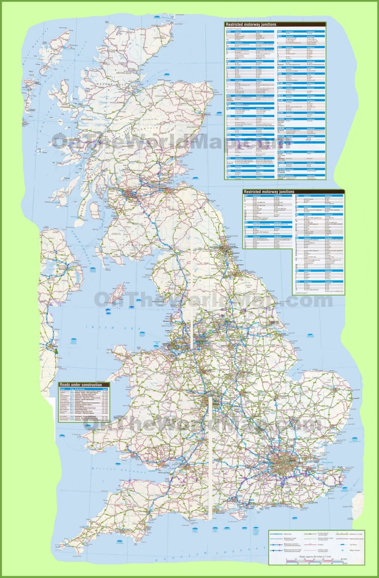 Large detailed road map of UK