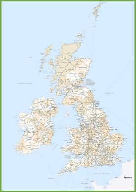 Road map of UK and Ireland