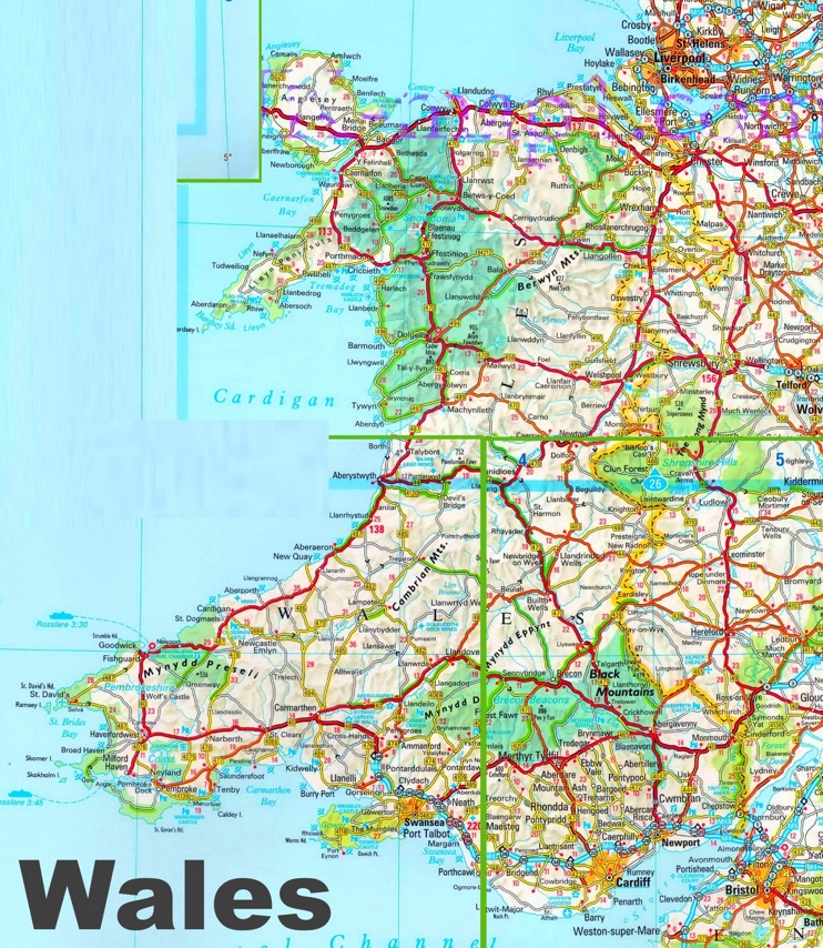 Detailed map of Wales