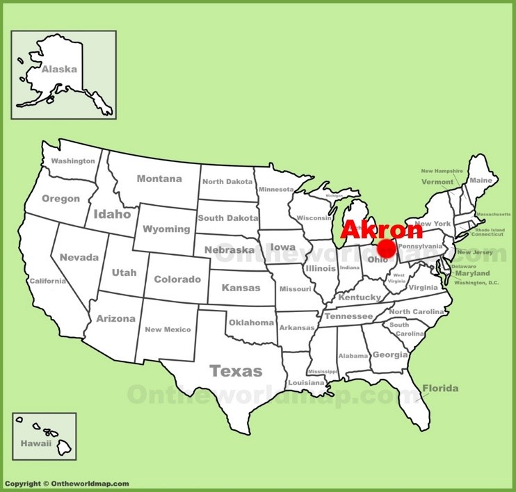 Akron location on the U.S. Map
