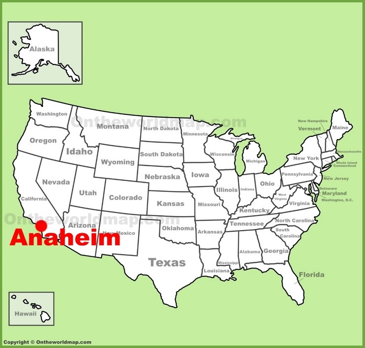 Anaheim location on the U.S. Map