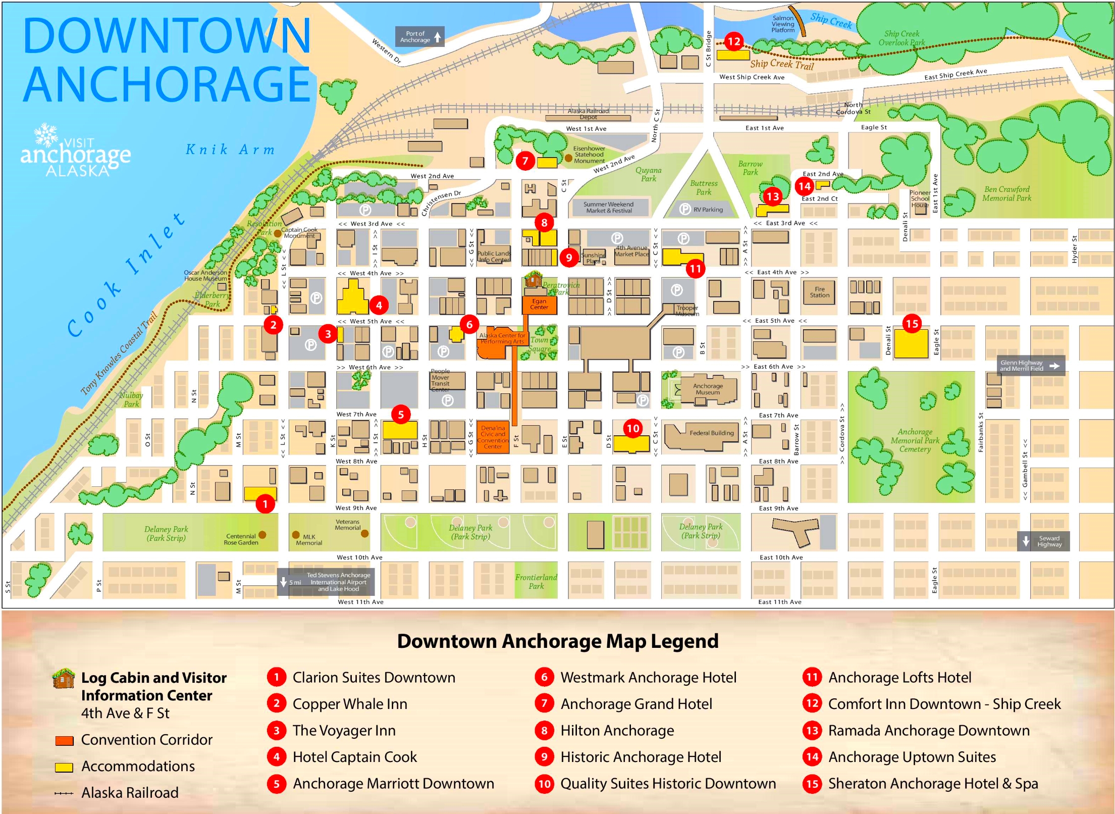Anchorage downtown hotel map