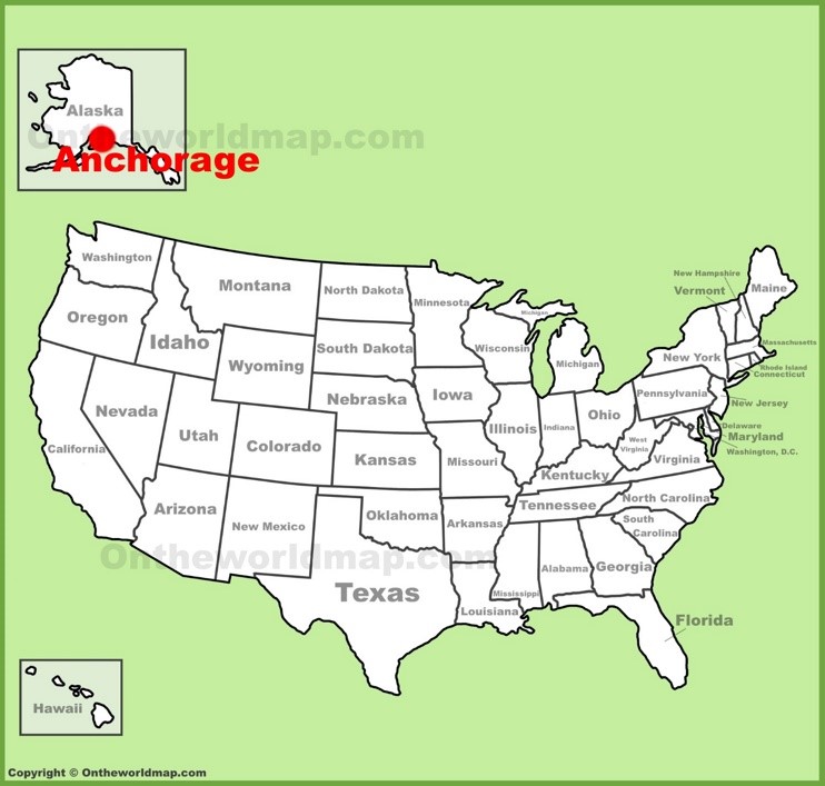 Anchorage location on the U.S. Map
