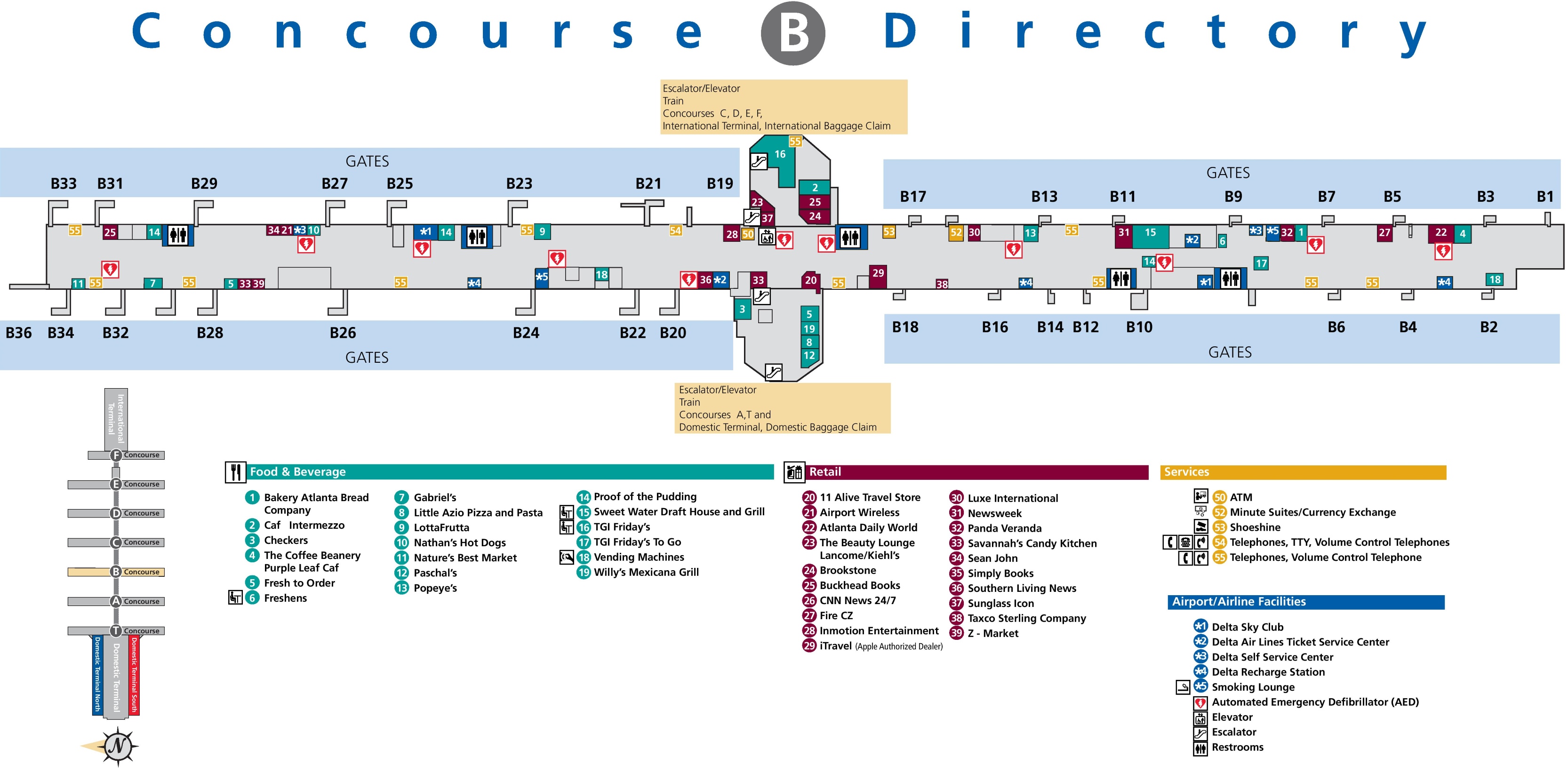 Atlanta Airport Terminal Map Terminal B 