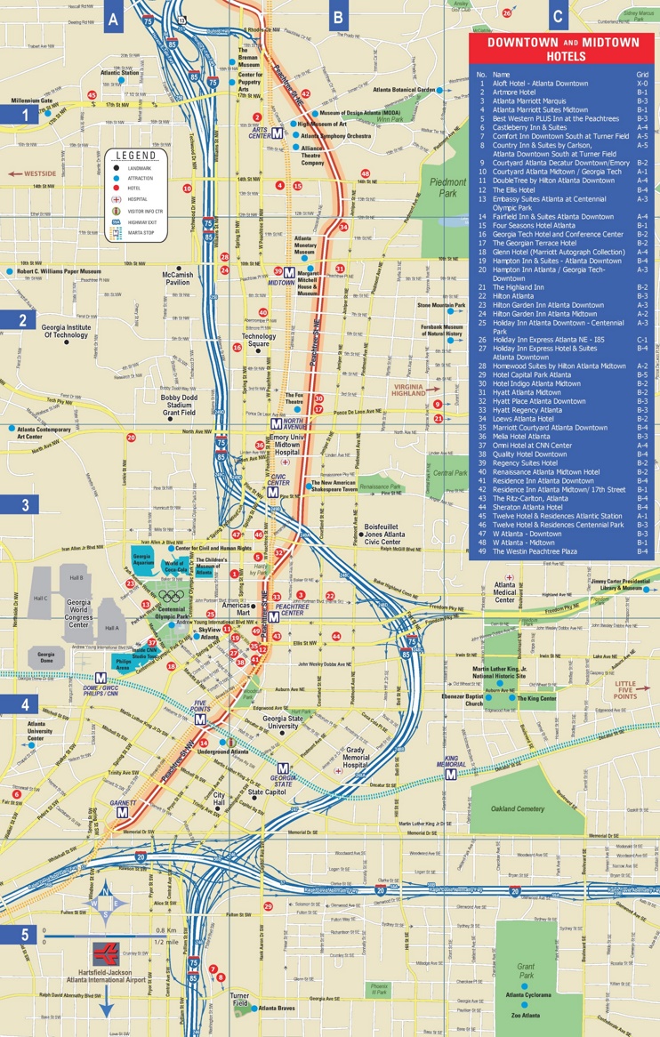 Atlanta downtown and midtown hotel map