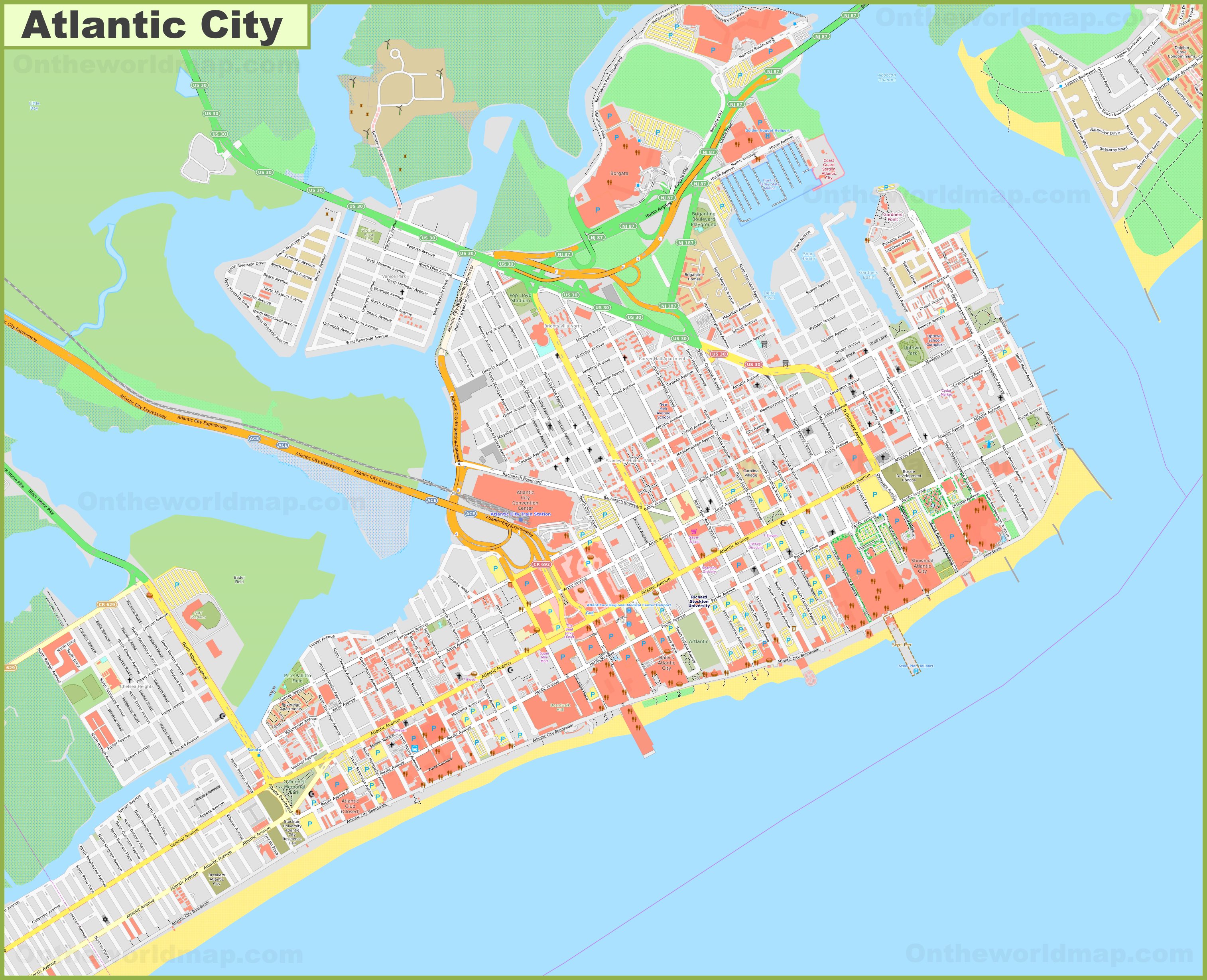 Large detailed map of Atlantic City